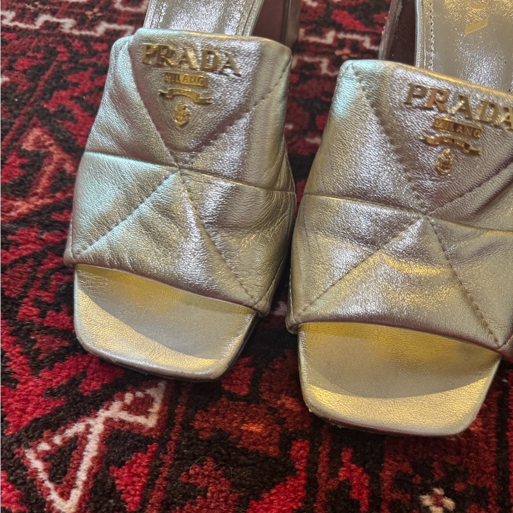 Prada Quilted Leather Block-Heel Slide Sandals 38.5 - Picture 5 of 11